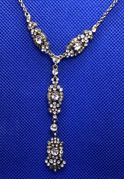 Designer carolee gold tone rhinestone Y-Drop statement necklace