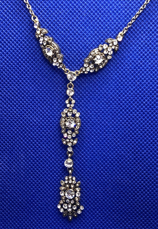 Designer carolee gold tone rhinestone Y-Drop statement necklace