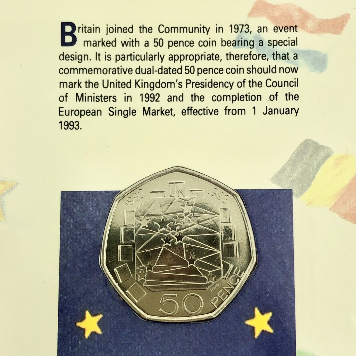 1992 1993 COMMEMORATIVE FIFTY PENCE ISSUE  EUROPE IN ORIGINAL SEALED CASE
