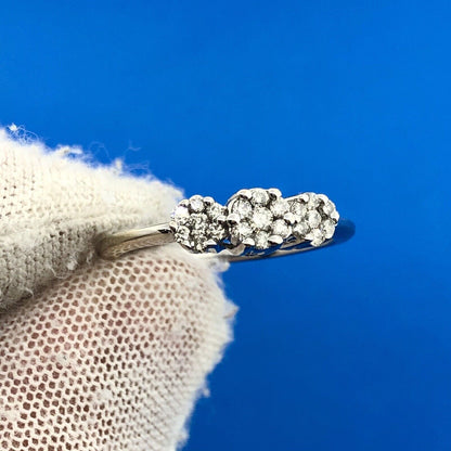 Designer 14k White Gold Flower Trio Past Present Future Diamond Cluster Ring