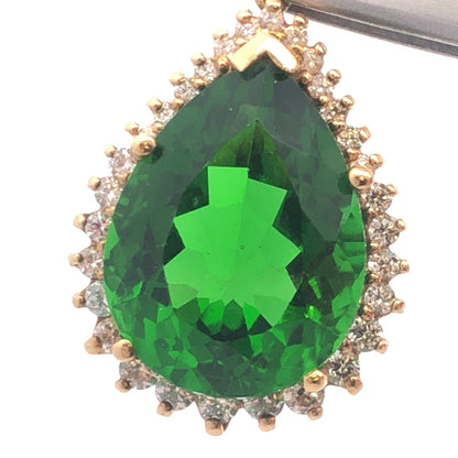 Designer Stauer 10K Yellow Gold Green Pear CZ Halo Statement Pendant Necklace
