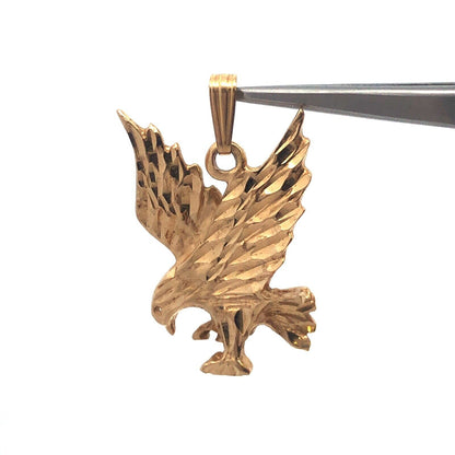 Designer 14K Yellow Gold Diamond Cut Flying Eagle Pendant