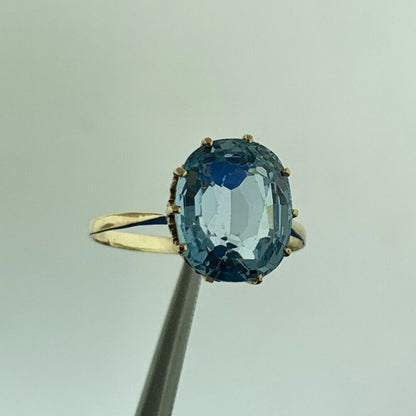 14K Yellow Gold Oval Blue Spinel Solitaire August Birthday Anniversary Ring