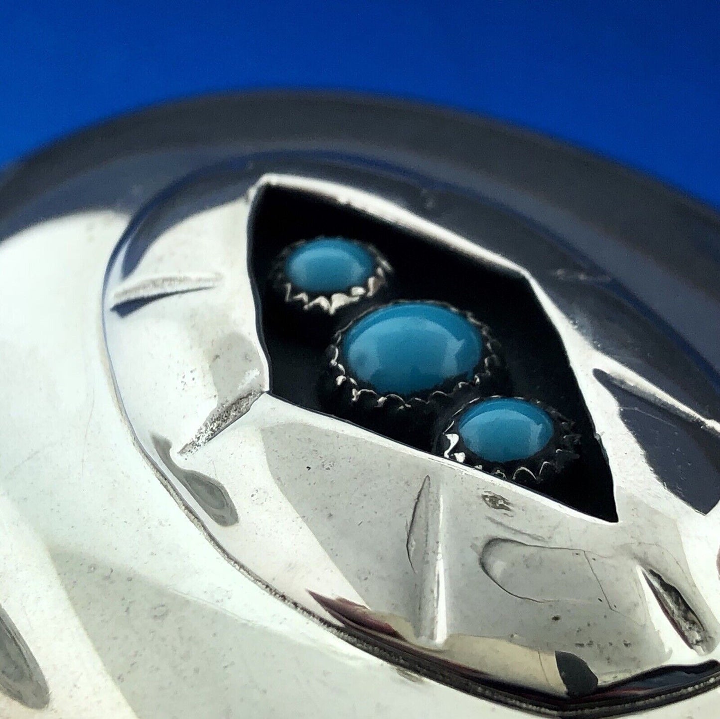 Silver Tone Native American Inspired Turquoise Concho Belt Buckle Artisan Signed