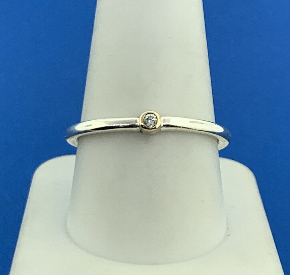 Sterling Silver 925 Diamond Solitaire Stackable Band Size 10.25 Ring