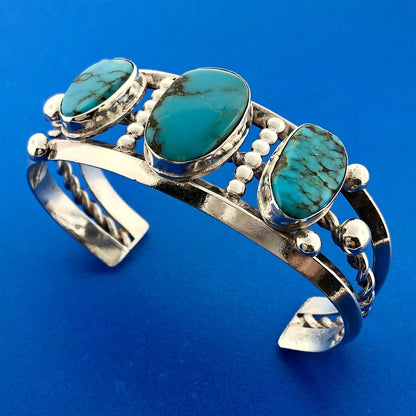 Estate Native American Sterling Silver Turquoise Chunky Cabochon Cuff Bracelet