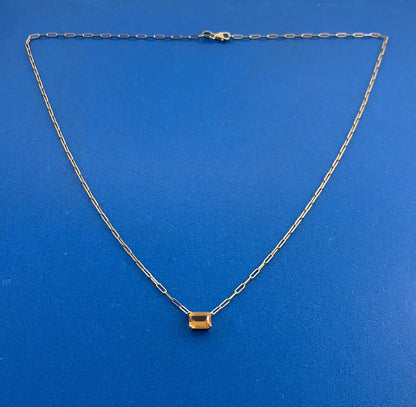 Designer 14K Yellow Gold Emerald Cut Citrine Paper Clip Chain East West Necklace