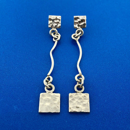Stunning Sterling Silver 925 Textured Square Mexico Dangle Earrings