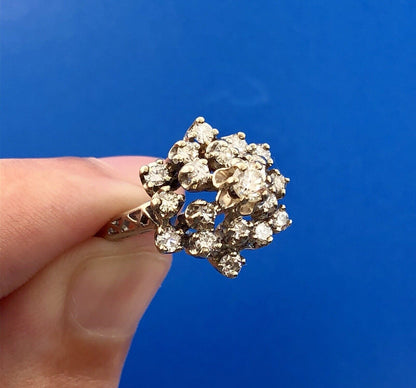 Estate 14K White Gold Diamond Star Cluster Princess Style Cocktail Ring