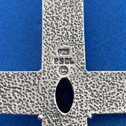 Designer PSCL 925 Sterling Silver Marquise Blue Spinel Statement Cross Pendant