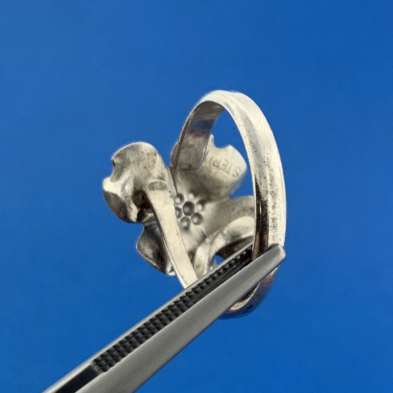 Vintage 925 Sterling Silver Dogwood Blossom Floral Design Adjustable Ring