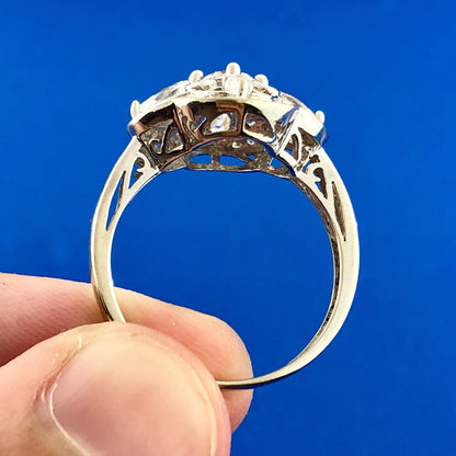 Stunning 14K White Gold Cubic Zirconia CZ Floral Cluster Engagement Dinner Ring