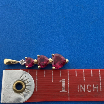 10K Yellow Gold Ruby Diamond Heart Trio Birthstone Anniversary Infinity Pendant