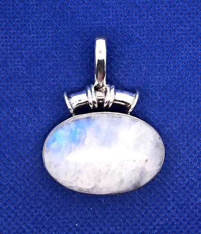 Vintage 925 Sterling Silver Oval Cabochon Moonstone Statement Pendant