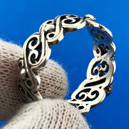 Stunning Sterling Silver 925 Mabe White Pearl Openwork Wavy Ring Size 9.25