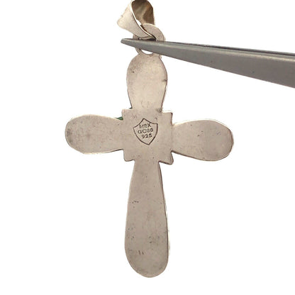 Vintage Taxco Mexico 925 Sterling Silver Turquoise Inlay Statement Cross Pendant