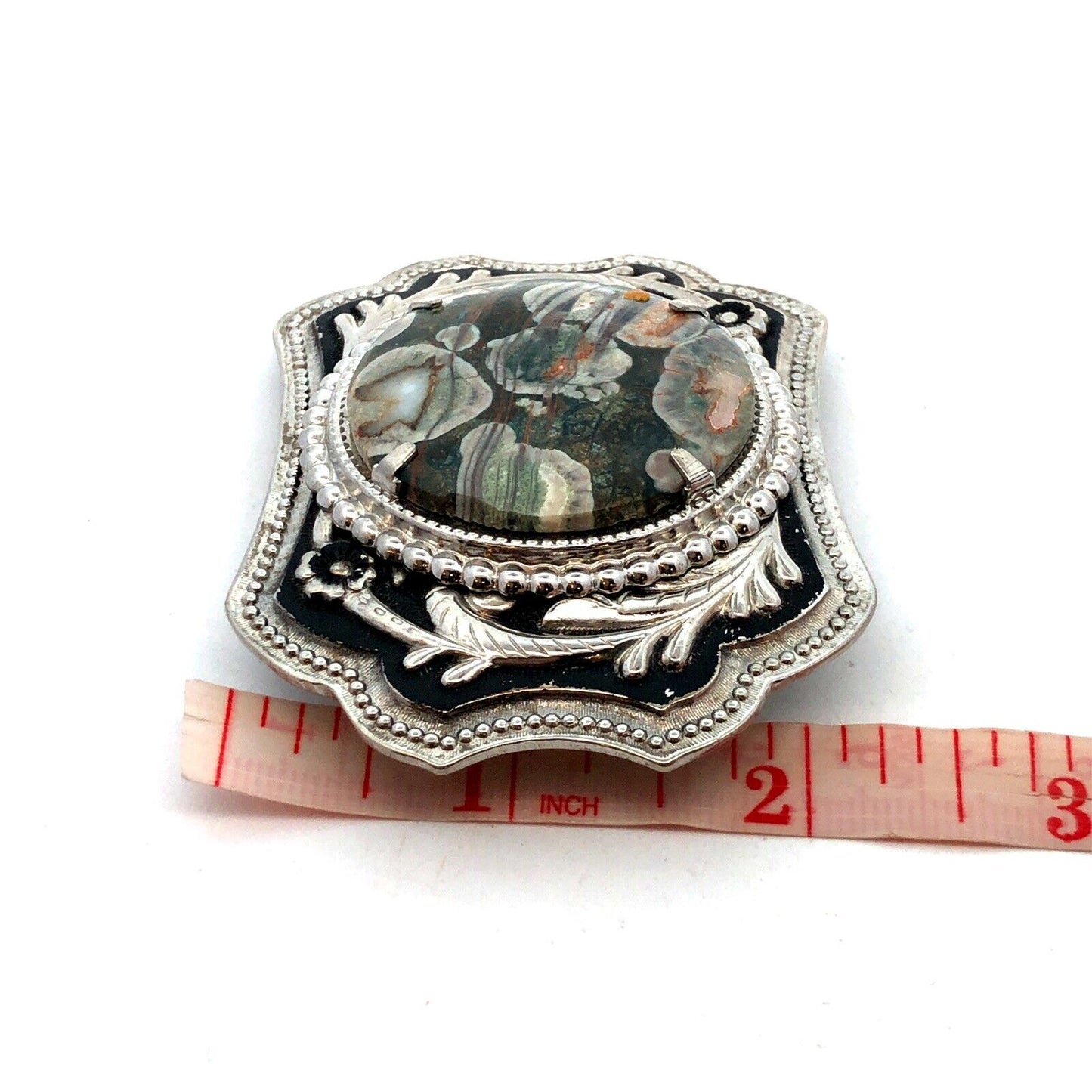 Southwestern Silver Tone Turitella Agate Floral Design Statement Belt Buckle