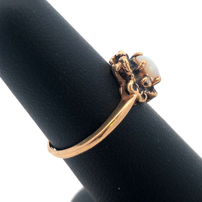 Retro 10K Yellow Gold Oval Opal Diamond Accent October Anniversary Ring