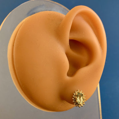 Designer 925 Sterling Silver Vermeil Two Tone Oval Blue Topaz Stud Earrings