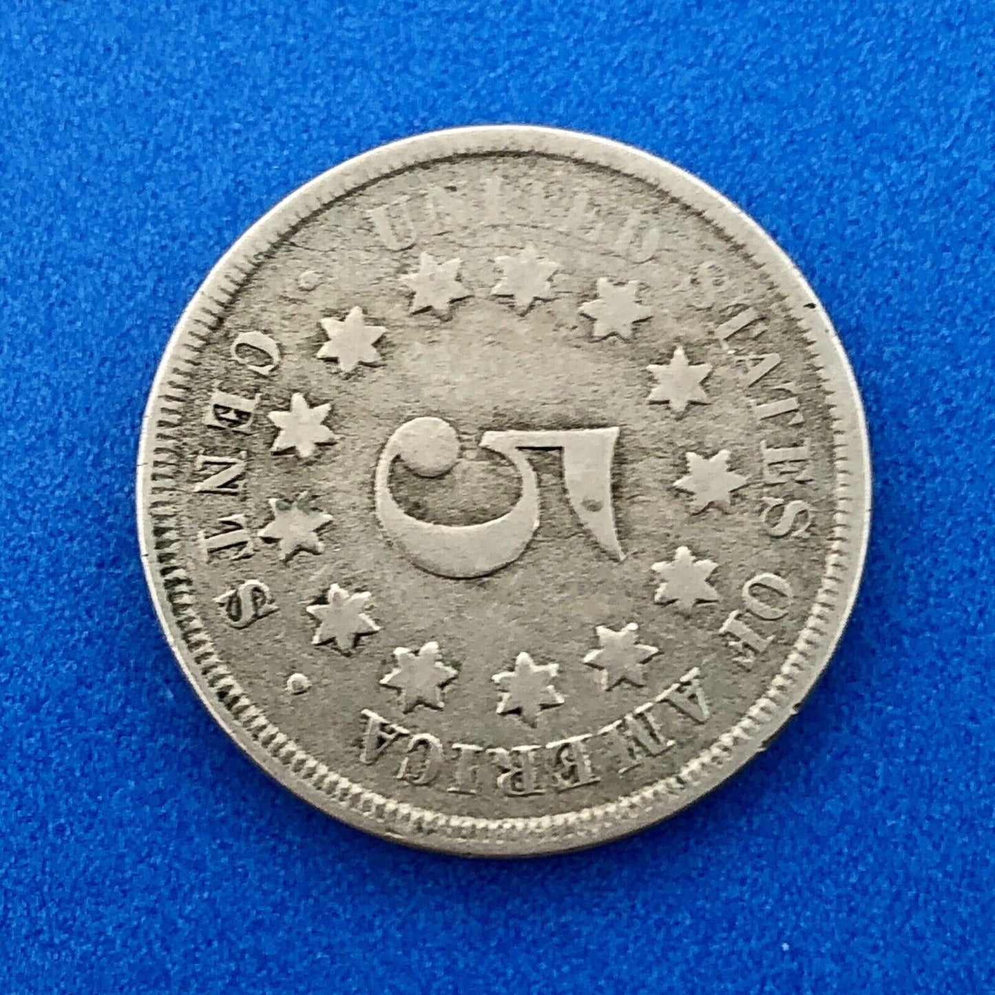 1867 P Shield Nickel Variety 2 Without Rays Better Key Philadelphia Type Coin