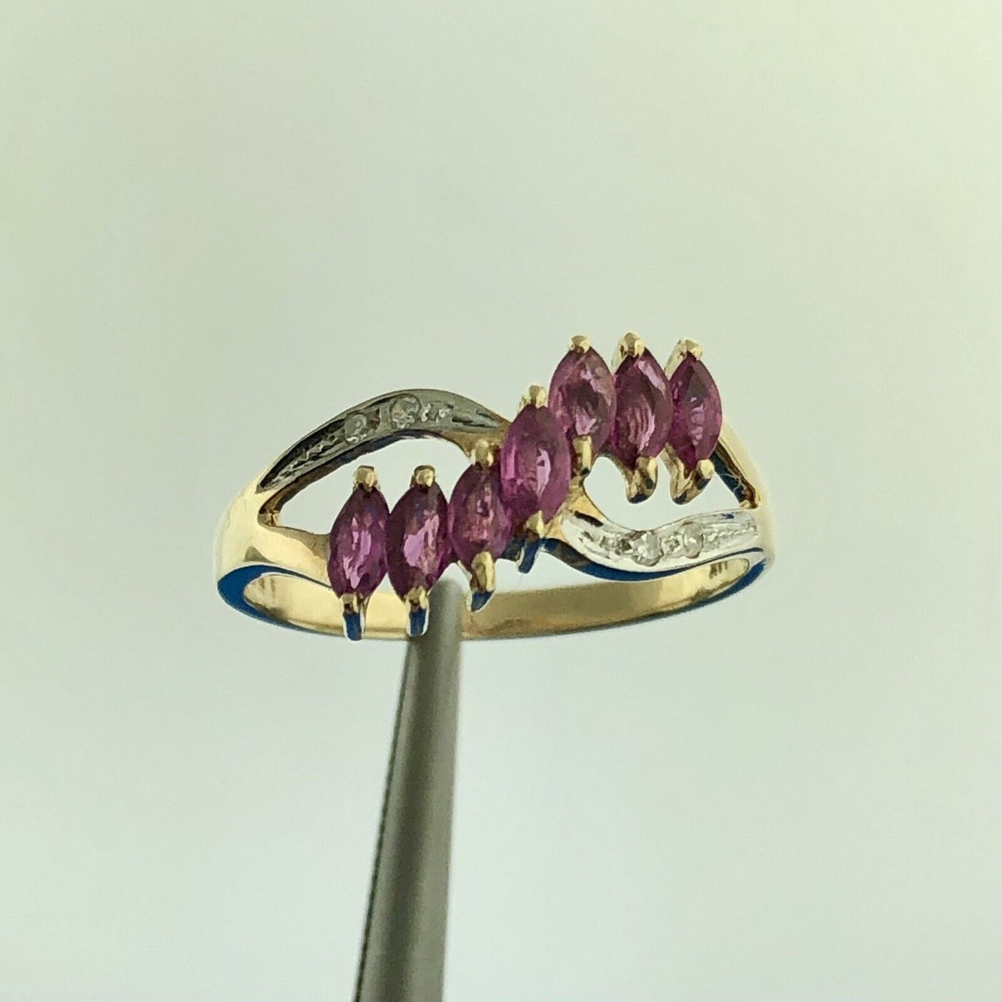 Designer JBNI 14k Yellow Gold Marquise Ruby Diamond Accent Infinity Ring Size 6