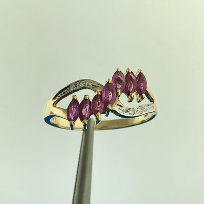 Designer JBNI 14k Yellow Gold Marquise Ruby Diamond Accent Infinity Ring Size 6