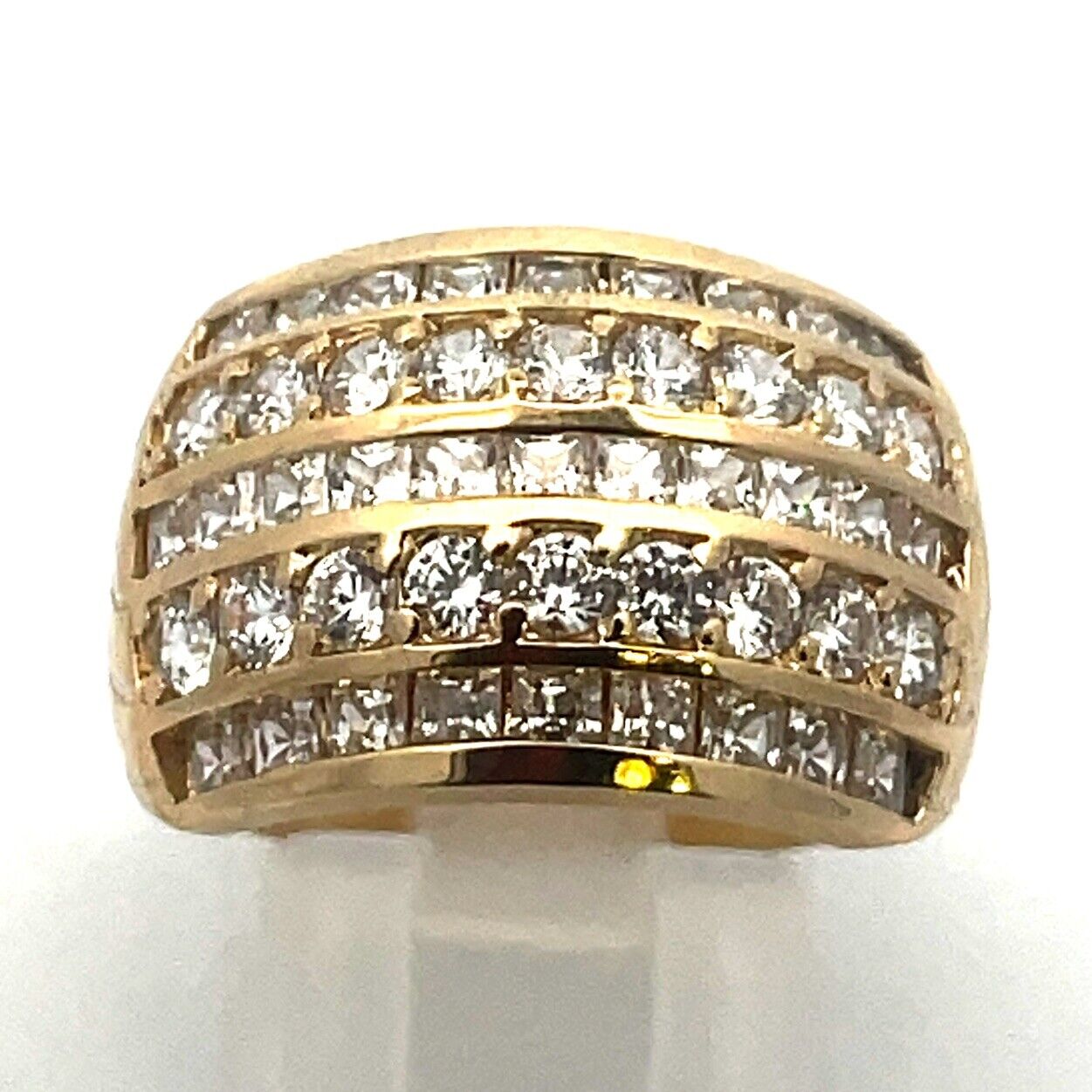 Designer 14K Yellow Gold Cubic Zirconia CZ Five Row Statement Band Ring
