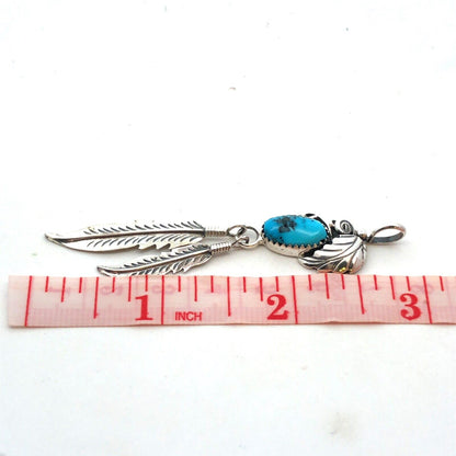 Native American Signed 925 Sterling Silver Turquoise Squash Blossom Pendant