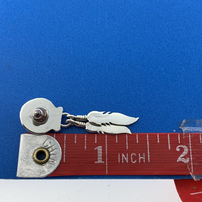 Stunning Sterling Silver 925 Circle Eagle Bird Feathers Stud Dangle Earrings