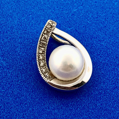 Designer 14K White Gold Pearl Diamond Bridal June Infinity Anniversary Pendant