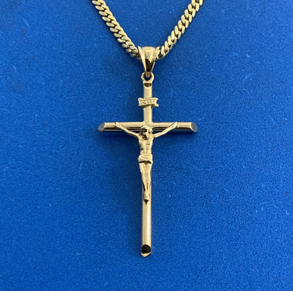 The Gold Gods 14K Yellow Gold Crucifix Cross Unisex Religious Statement Necklace