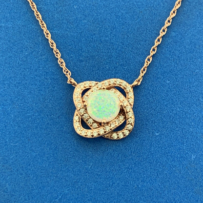 Jacmel Mauritius JCM 925 Sterling Silver Rose Tone Opal Cubic Zirconia Necklace