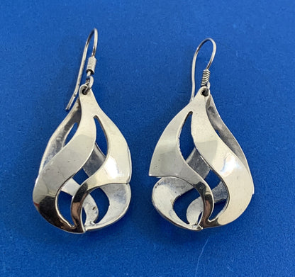 925 Sterling Silver Modernist Cut Out 3D Drop Dangle Earrings
