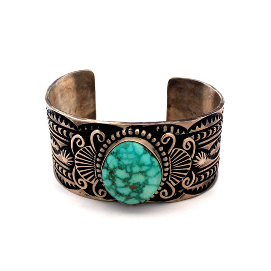 Charles Johnson Navajo 925 Sterling Silver Turquoise Statement Cuff Bracelet