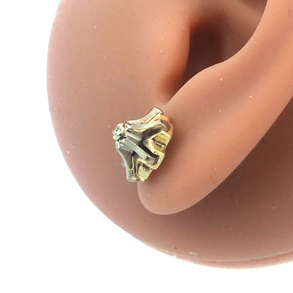 Vintage 14k Yellow White Gold Diamond 6 Point Radiant Star Comet Stud Earrings