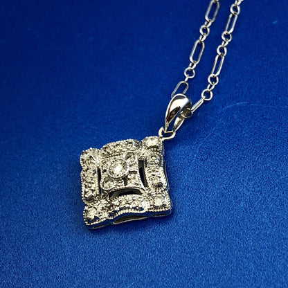 Designer 14K White Gold Diamond Filigree Eternity Wedding Anniversary Necklace