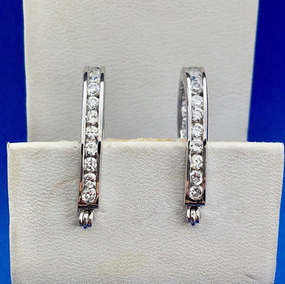 Designer SX Sterling Silver Cubic Zirconia CZ Inside Out Elongated Hoop Earrings