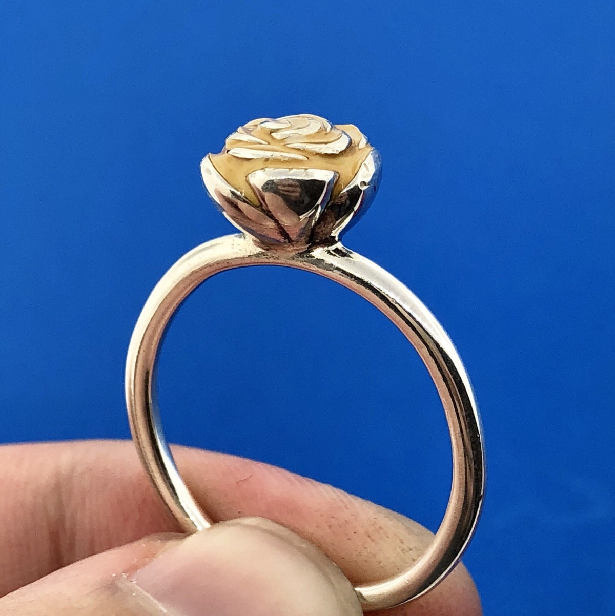 Pandora ALE Sterling Silver 925 Gold Cream Enamel Blooming Rose Flower Ring
