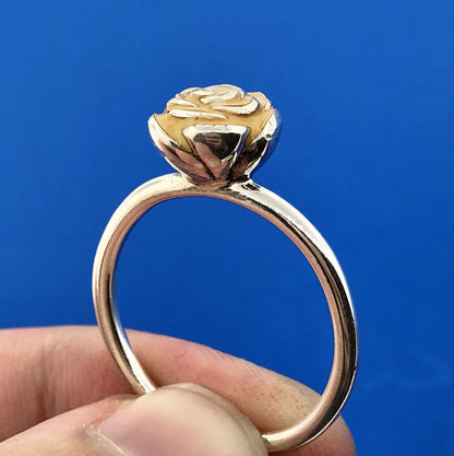 Pandora ALE Sterling Silver 925 Gold Cream Enamel Blooming Rose Flower Ring