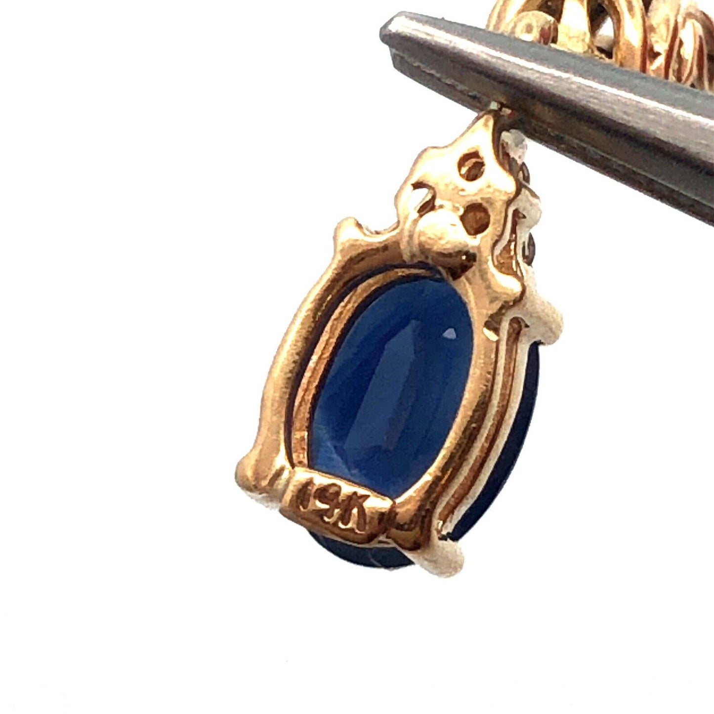 Designer 14K Yellow Gold Oval Blue Sapphire Duo Diamond Accented Pendant