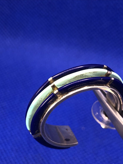 Vintage 925 Sterling Silver Lapis Lazuli Turquoise Butterfly Back Hoop Earrings