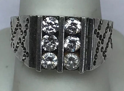 Native American Artisan Sterling Silver Cubic Zirconia CZ Unisex Statement Ring