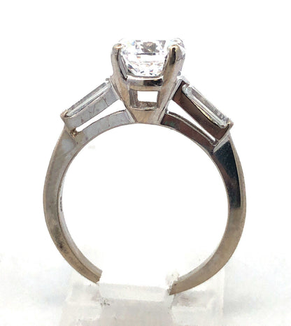 Stunning 14K White Gold Cubic Zirconia CZ Solitaire W/Accents  Engagement Ring