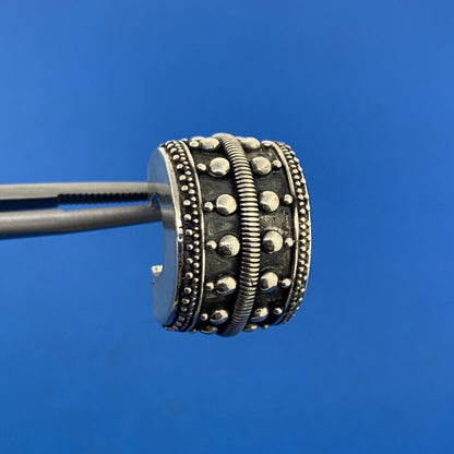 Vintage Sterling Silver 925 Cable Beaded 3D Wide Half Hoop Statement Earrings