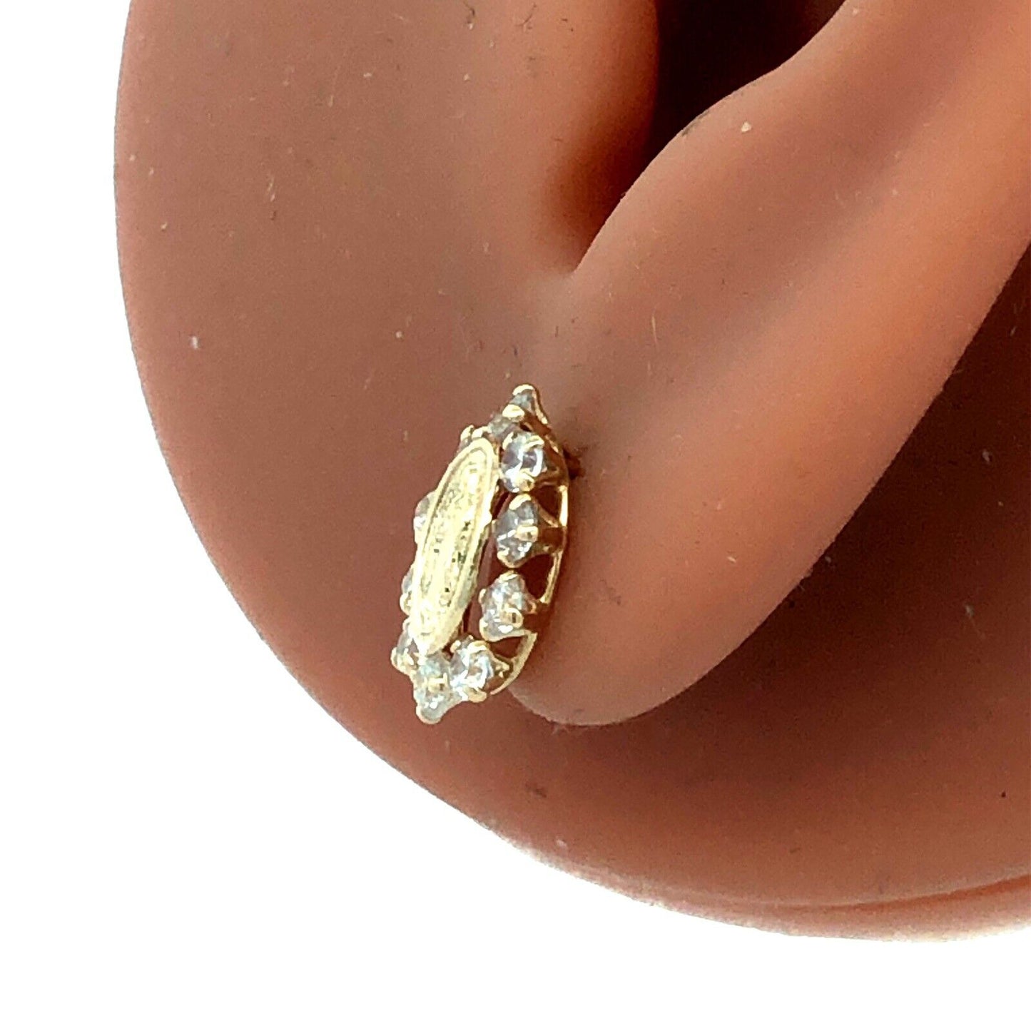 Designer GE 14K Yellow Gold Cubic Zirconia Our Lady Guadeloupe Stud Earrings