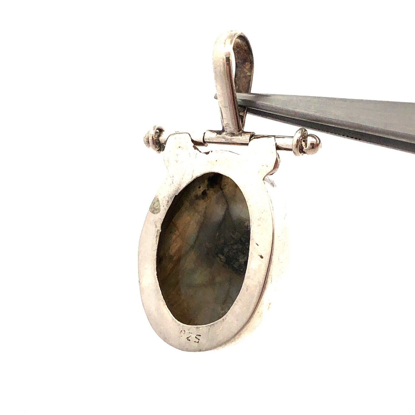 Vintage 925 Sterling Silver Oval Cabochon Labradorite Statement Pendant