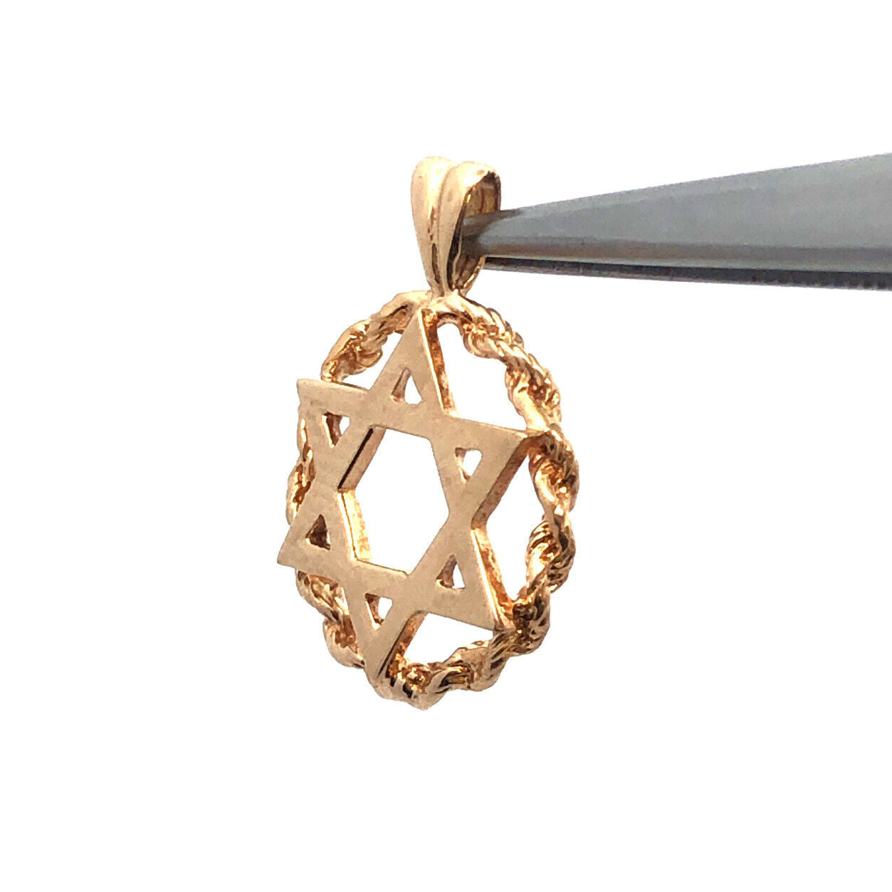 14K Yellow Gold Cutout 6-Point Star of David Round Religious Pendant