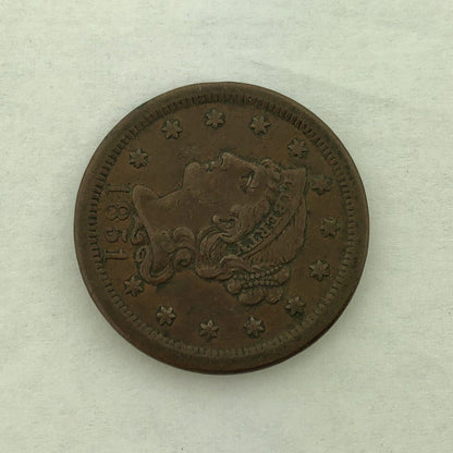 1851 Liberty Head Braided Hair Large Cent 1c Philadelphia Mint Copper Coin