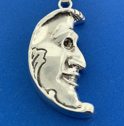 Designer 925 Sterling Silver Man In The Moon Crescent Statement Pendant
