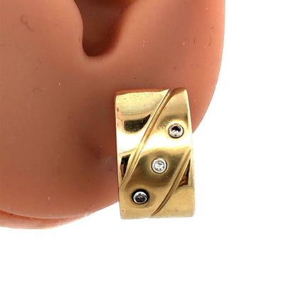 Designer 14K Yellow Gold Round Diamond Modernist Drop Half Hoop Stud Earrings